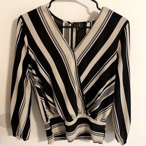 Black and Cream Striped Blouse Shirt Woman’s Top